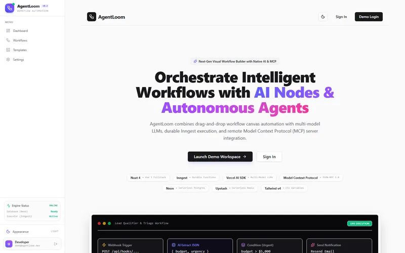 Screenshot of AgentLoom, visual ai workflow automation with mcp, built by Anshuman Verma
