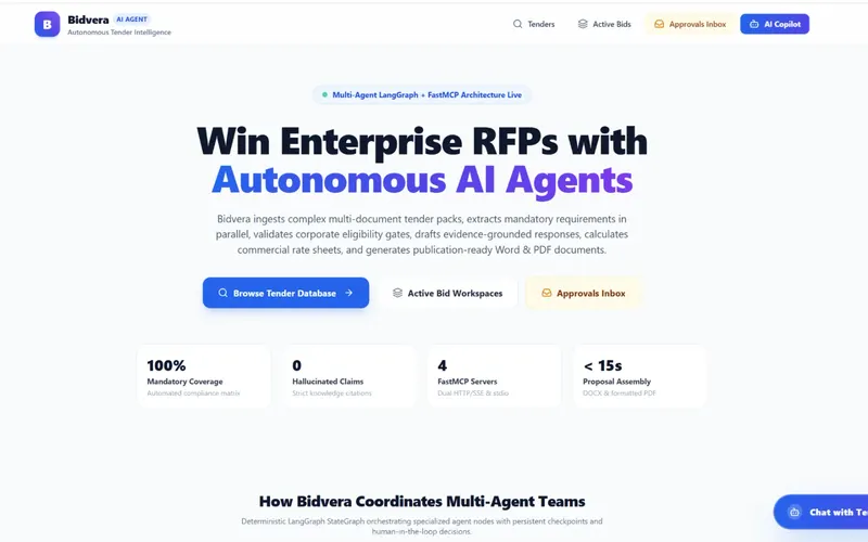 Screenshot of Bidvera, multi-agent tender & rfp response platform, built by Anshuman Verma