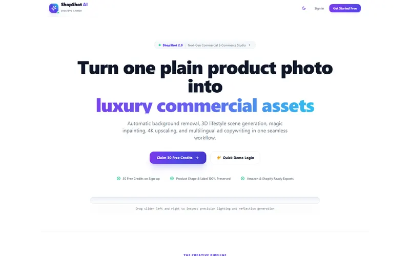 Screenshot of Shotsmith, shopshot ai · generative e-commerce product studio, built by Anshuman Verma
